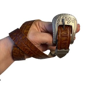Bongo Western Belt Embossed Crocodile Pattern Silver Buckle Women's Size 29 Y2K